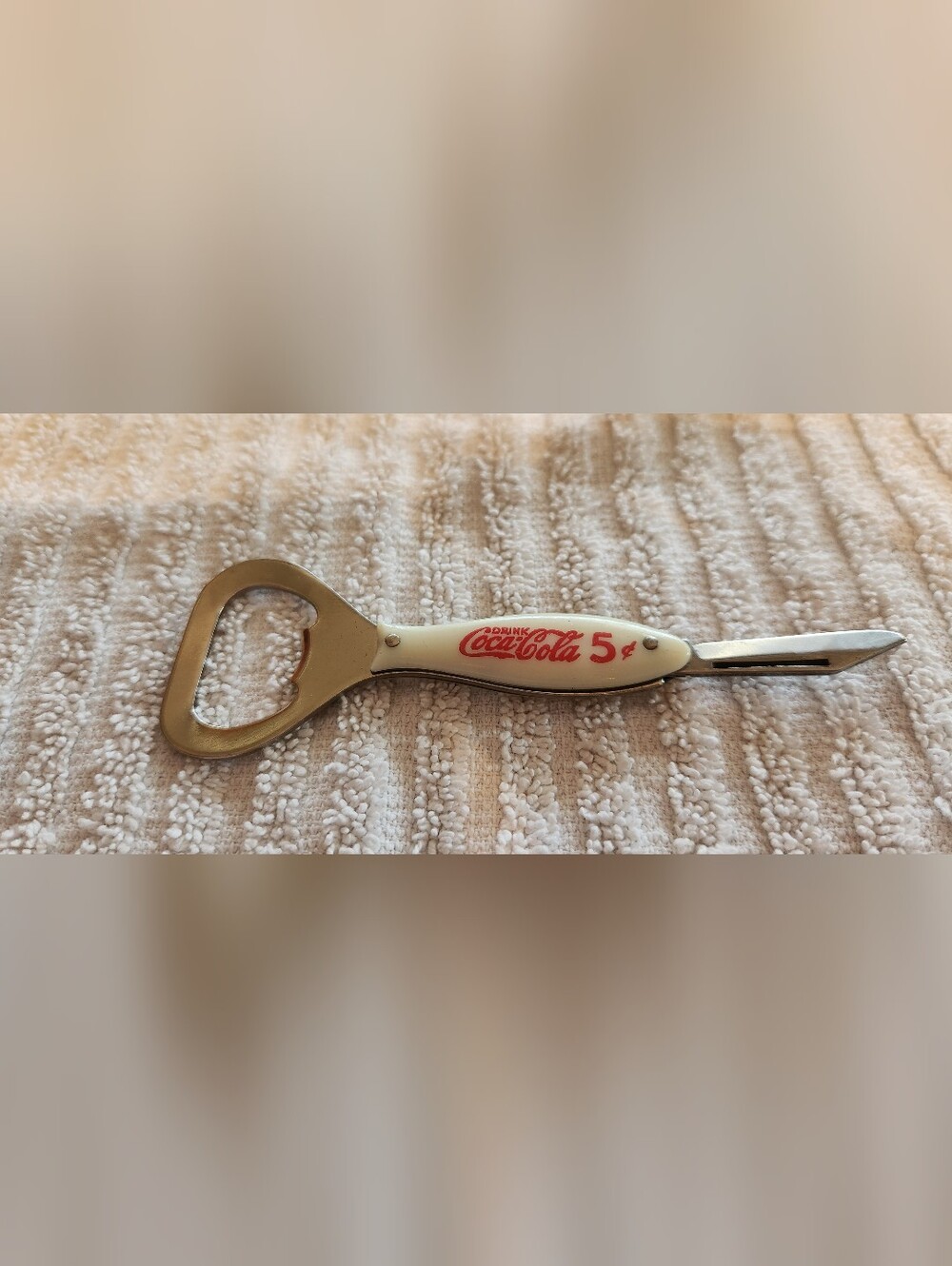 Coca Cola Cream Handle Bottle Opener with Red Logo